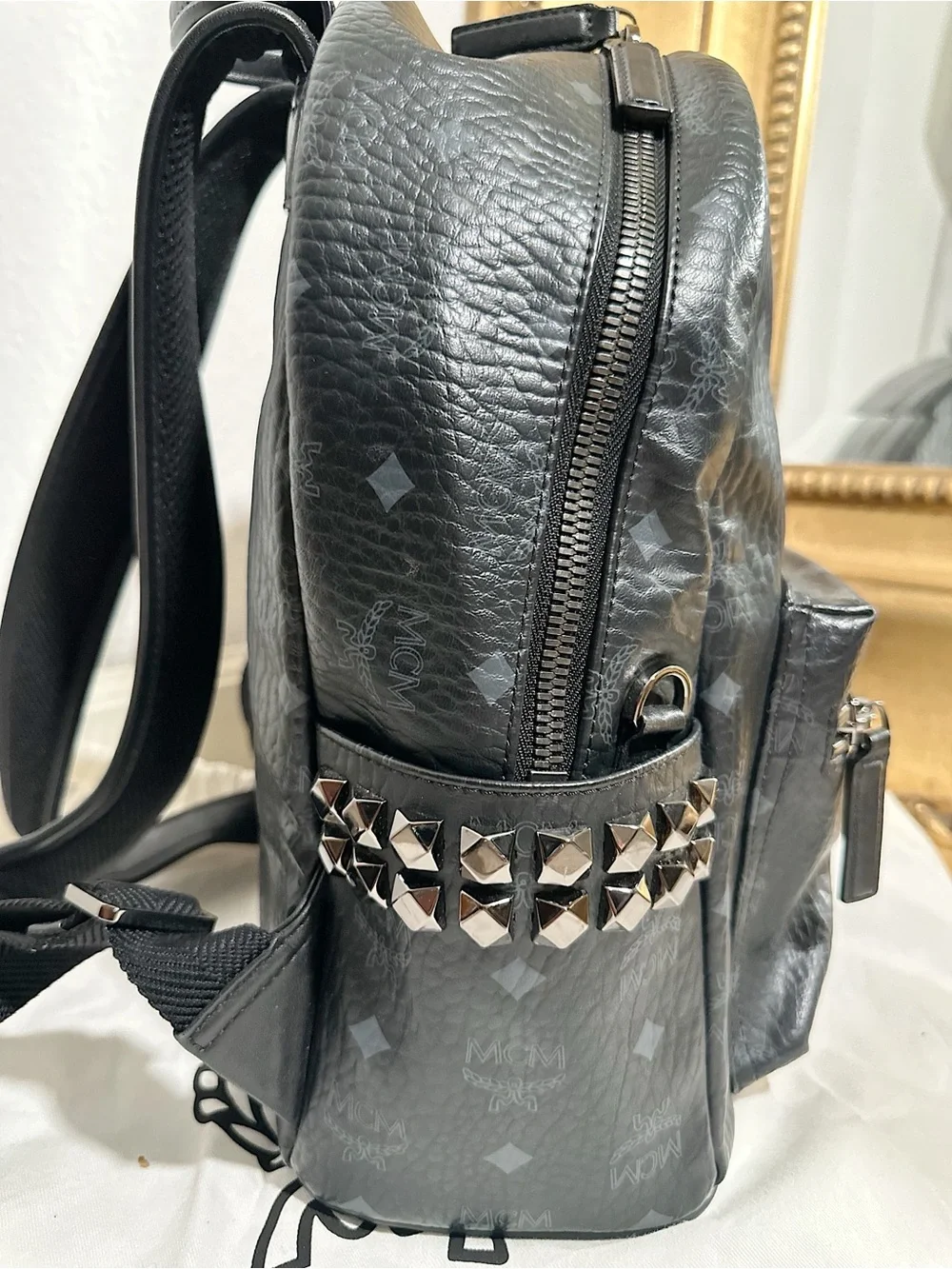 Worn Once MCM Stark Side Studs Small Backpack in Visetos Black $1330
